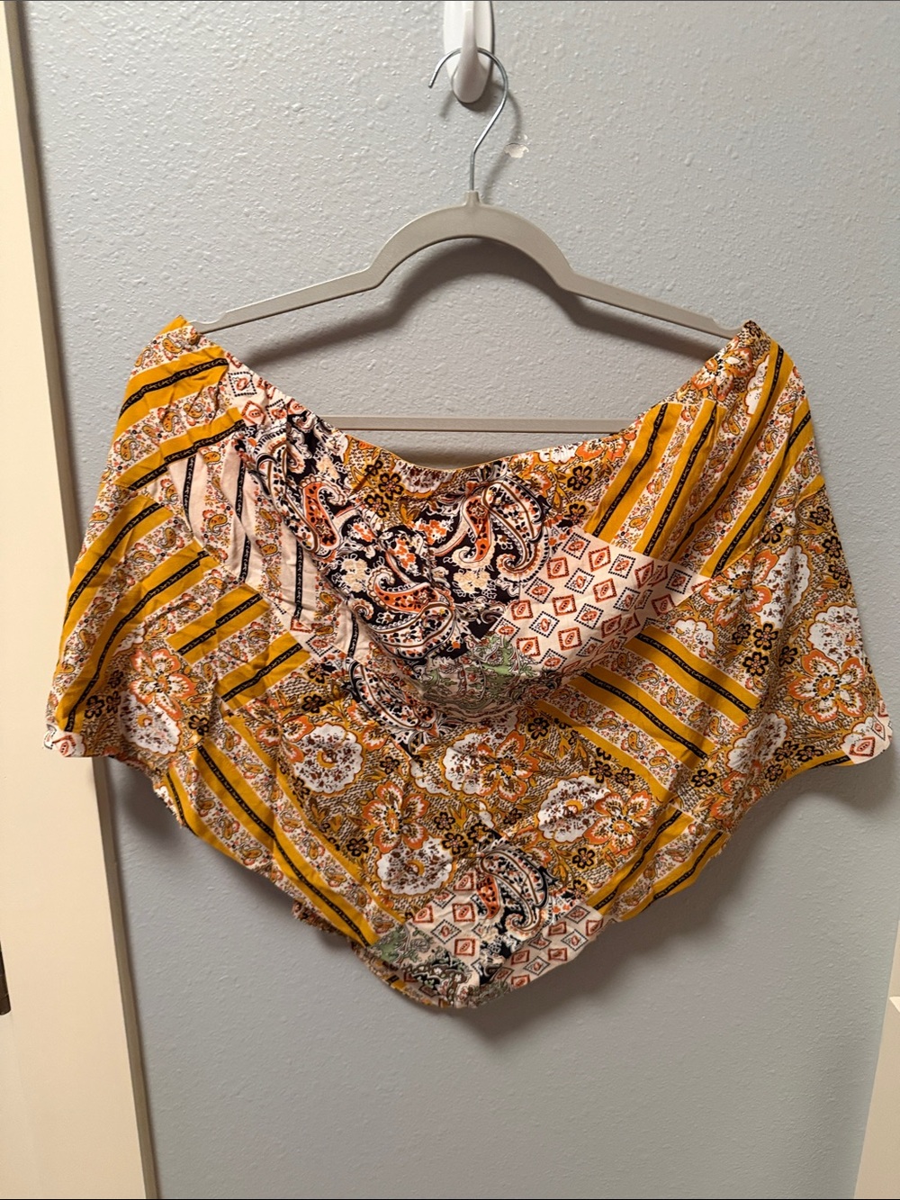 NATURAL LIFE Mustard Paisley Stripe Off-Shoulder Crop Top